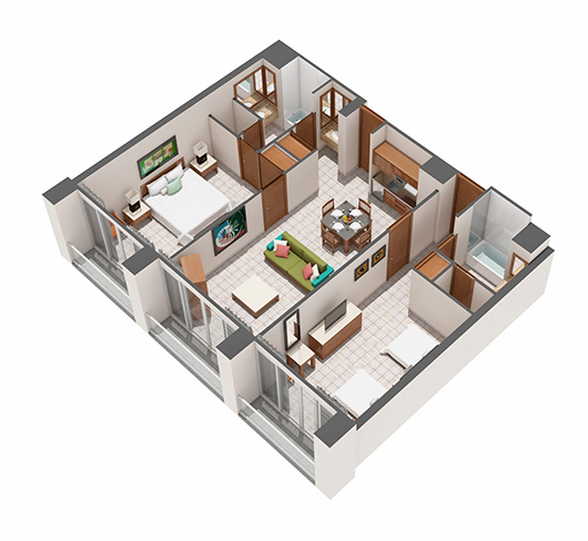 The Mayan Palace - Two Bedroom Floor Plan